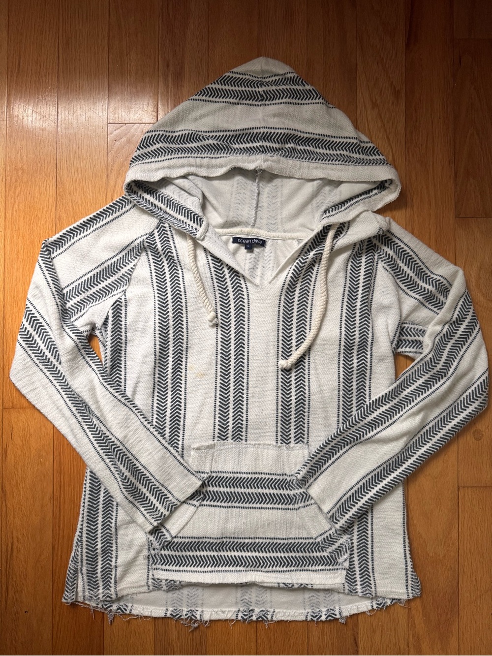 Ocean Drive Cream and Navy Striped Hooded Pullover